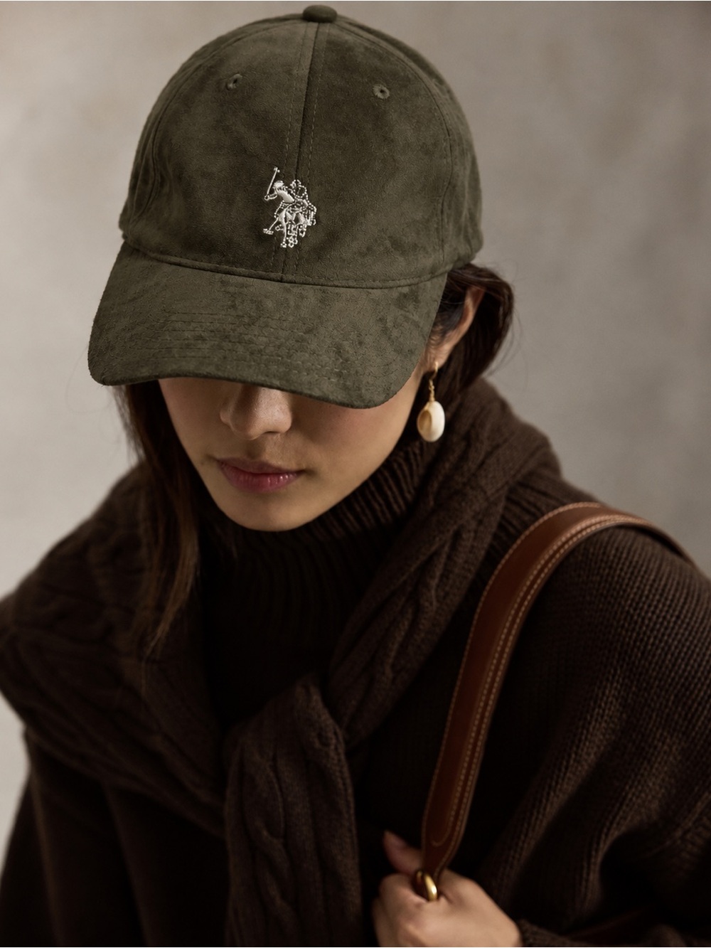 Olive Suede U.S. Polo Assn. Cap Adjustable Baseball Hat Silver Buckle